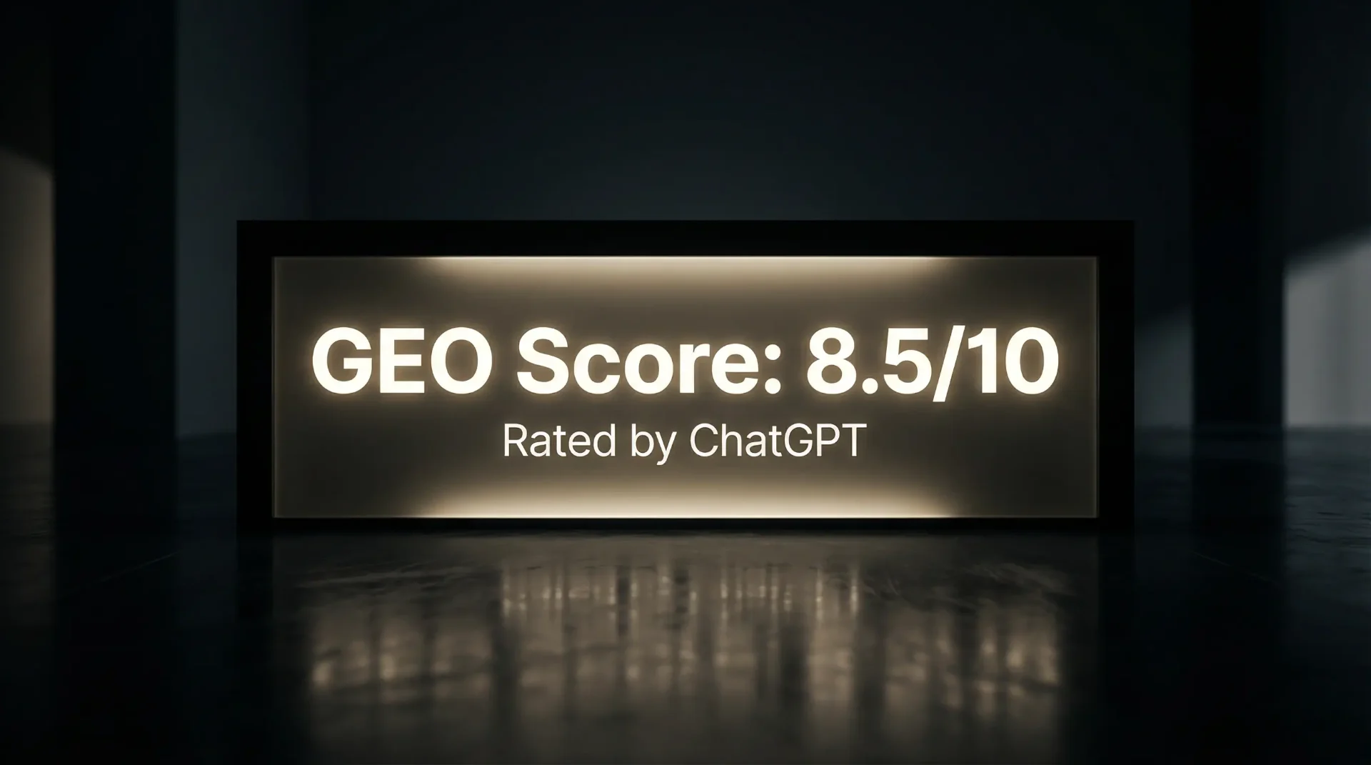 GEO резултат 8.5 от 10, оценен от ChatGPT - светещо табло с резултат