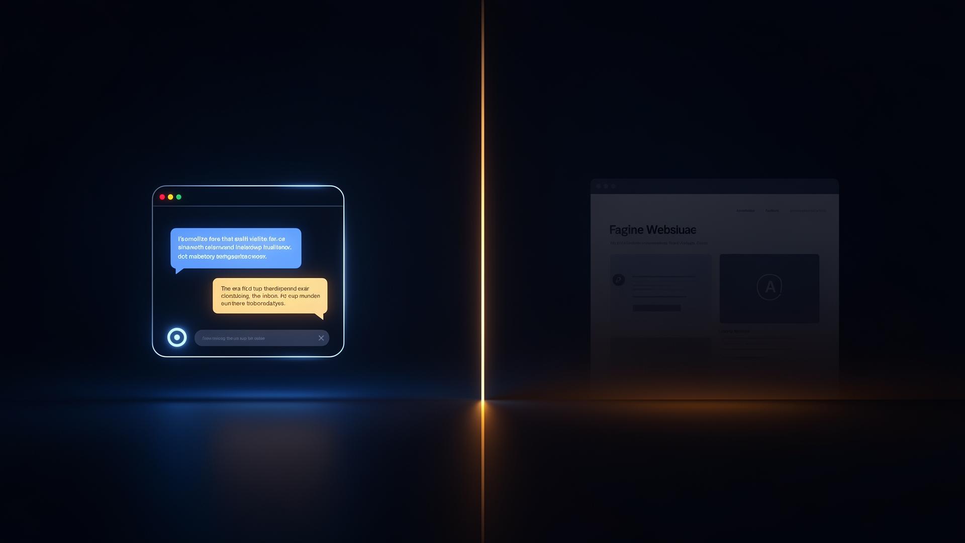 AI chatbot interface glowing next to a fading invisible website — illustrating how websites become invisible to ChatGPT and AI search tools